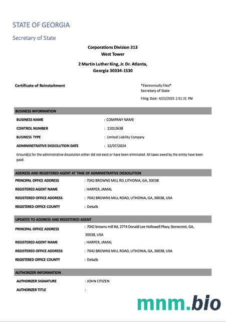 USA Georgia certyfikat przygotowania Word i PDF szablon, Wersja 2
